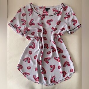 ANN TAYLOR Gray Poppy Black Piping Top